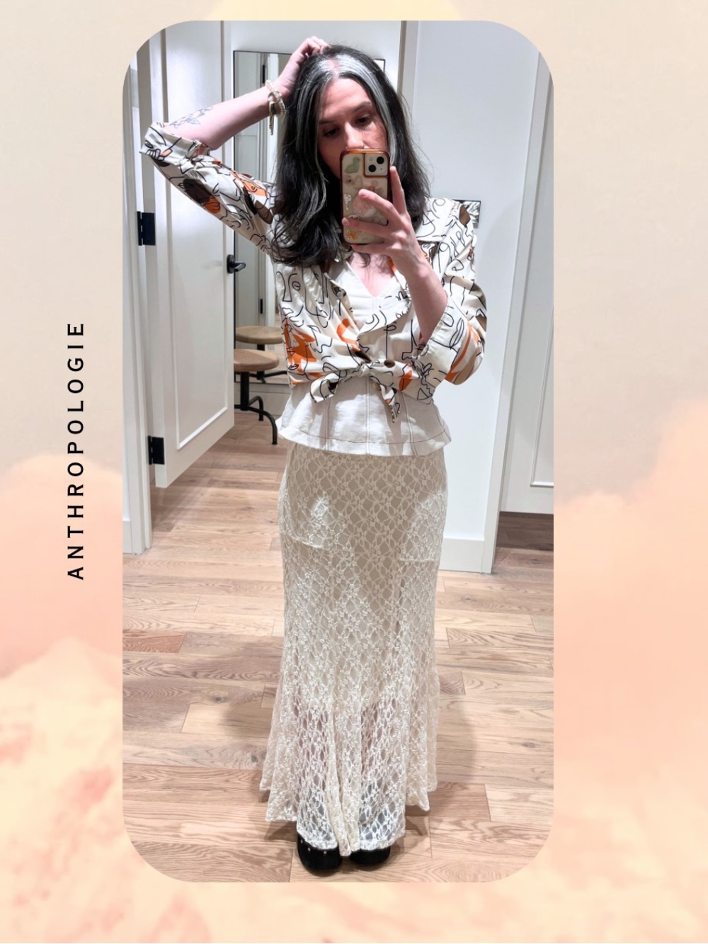Anthropologie White Cream Lace Maxi Skirt